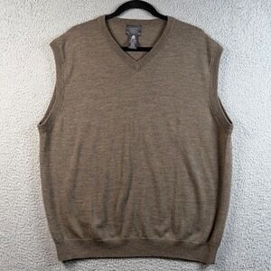Mercer Street Studio Men XL Brown Merino Wool VNeck Sweater Vest Preppy Academia